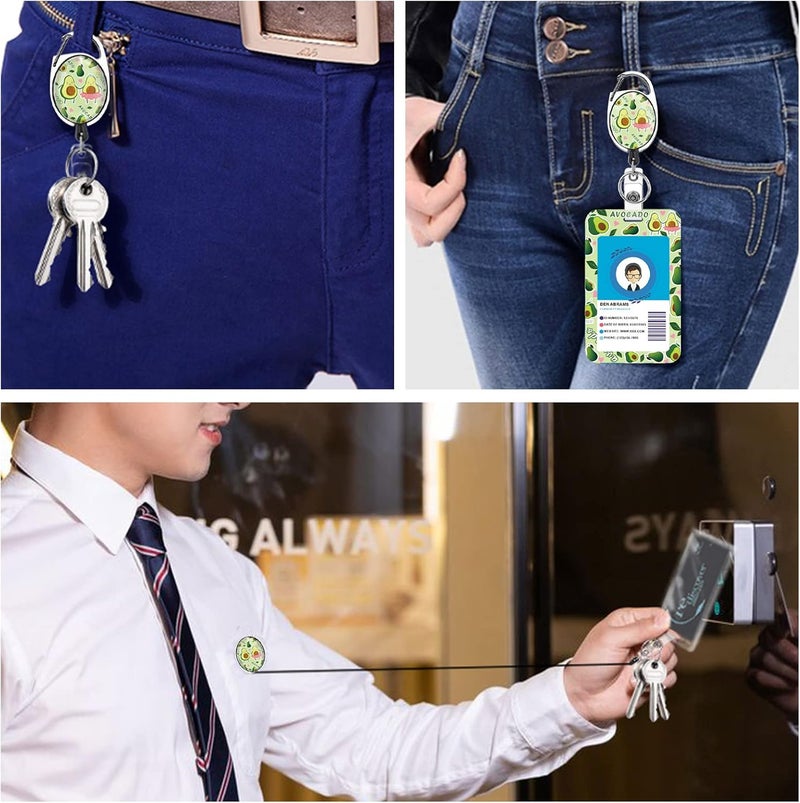 GIANCOMICS Cute Avocado Badge Reels Retractable with Carabiner Reel Clip, ID Badge Holder Case with Detachable Lanyard Keychain, Nurse Doctor Office School Teacher Name Credit Card Pocket - Image 3